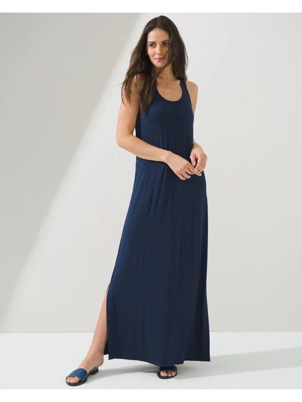 Soma WKND NWT L NAVY Racer Back Maxi Dress Built in Bra